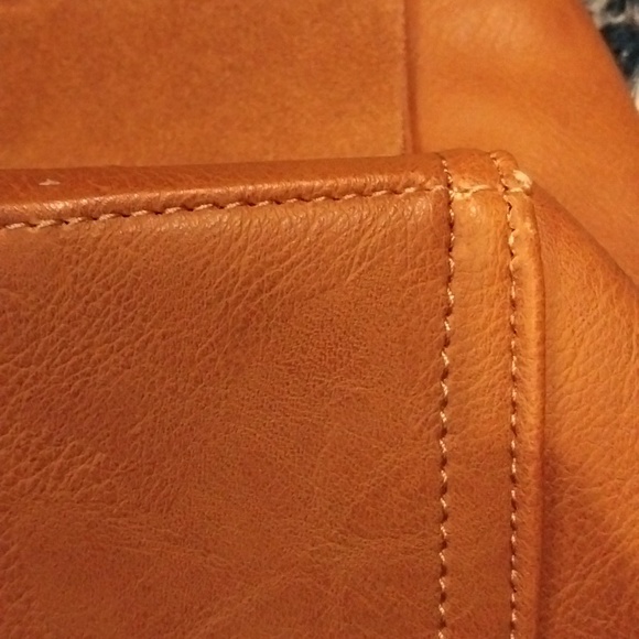 Two-toned Tan Leather & Suede Handbag/Purse with Golden Hardware - Picture 12 of 15